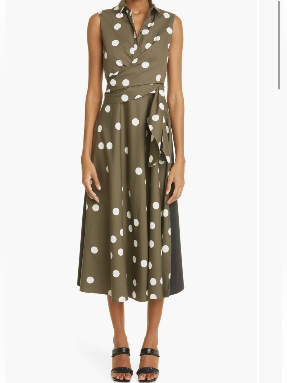 Akris Punto Polka Dot Cotton Poplin Wrap Dress In Olive - 14